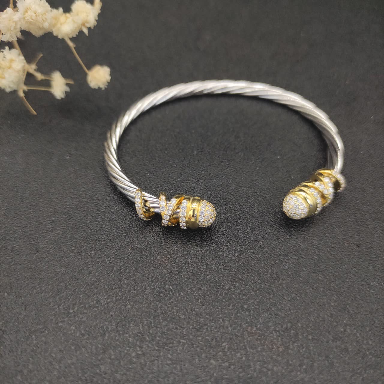David Yurman Elegant Silver and Gold Diamond Cuff Bracelet David Yurman Elegant Silver and Gold Diamond Cuff Bracelet